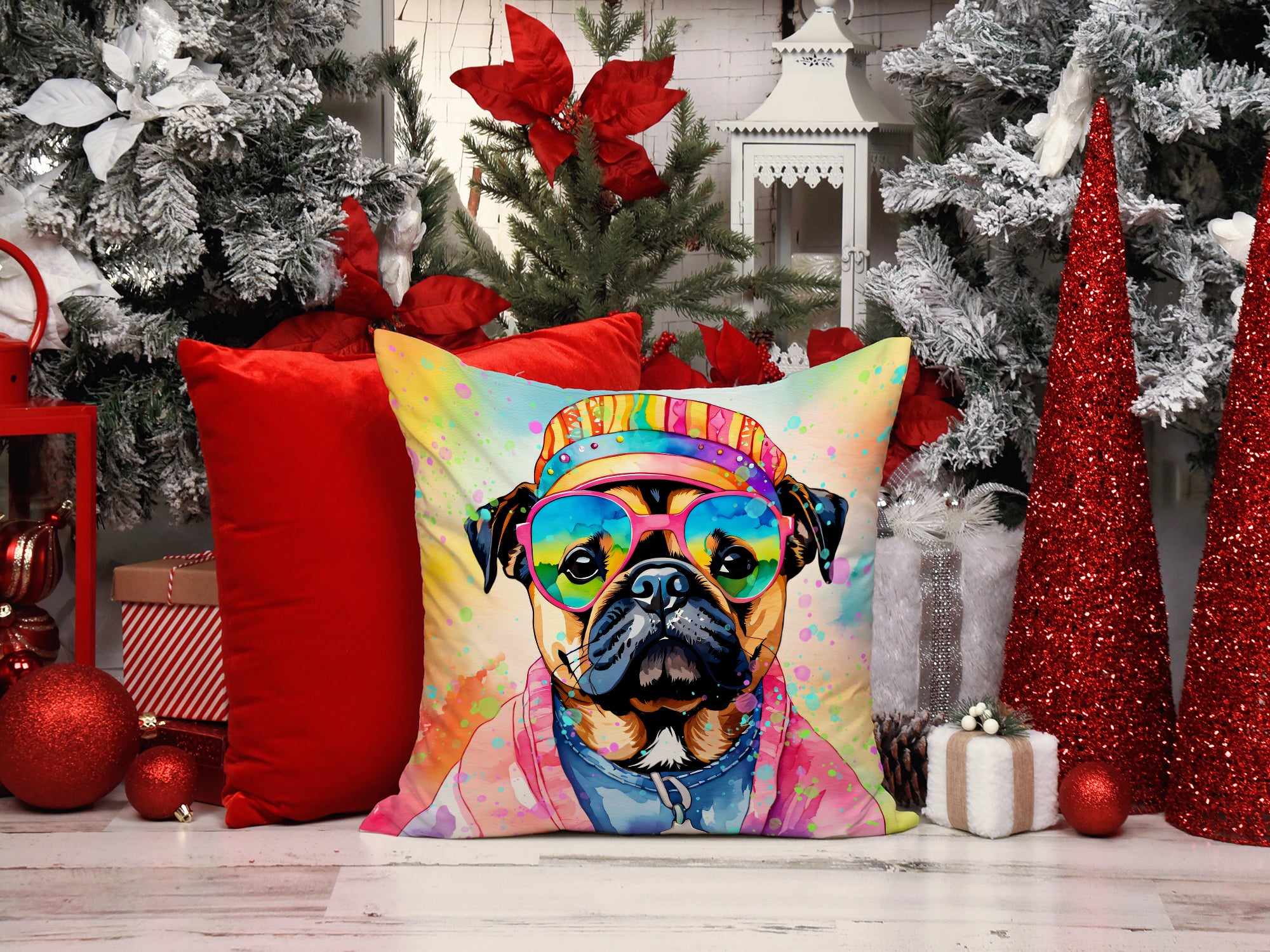 Buy this Pug Hippie Dawg Fabric Decorative Pillow