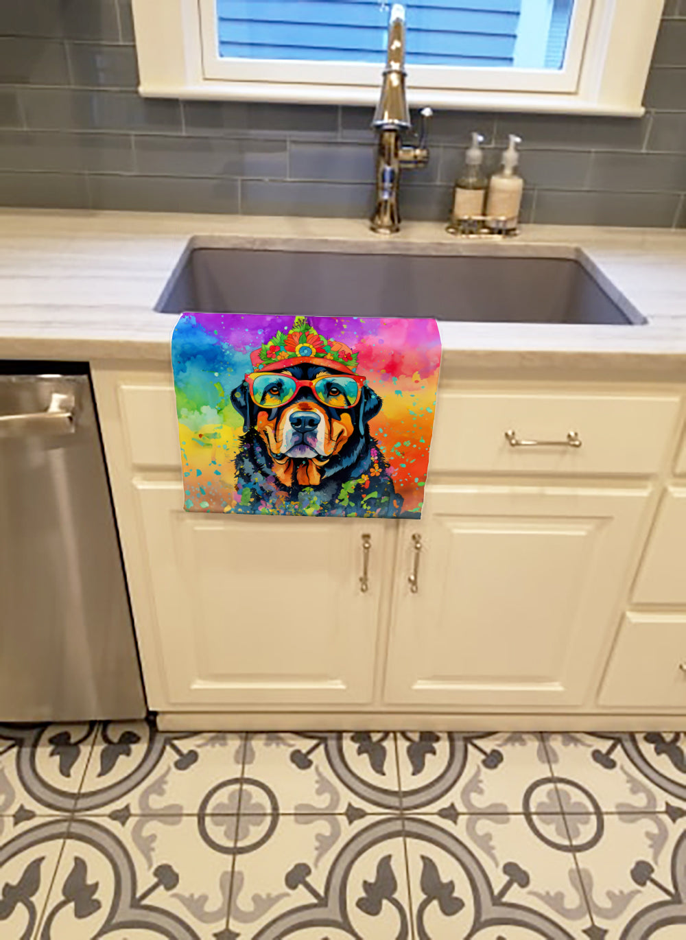 Buy this Rottweiler Hippie Dawg Kitchen Towel