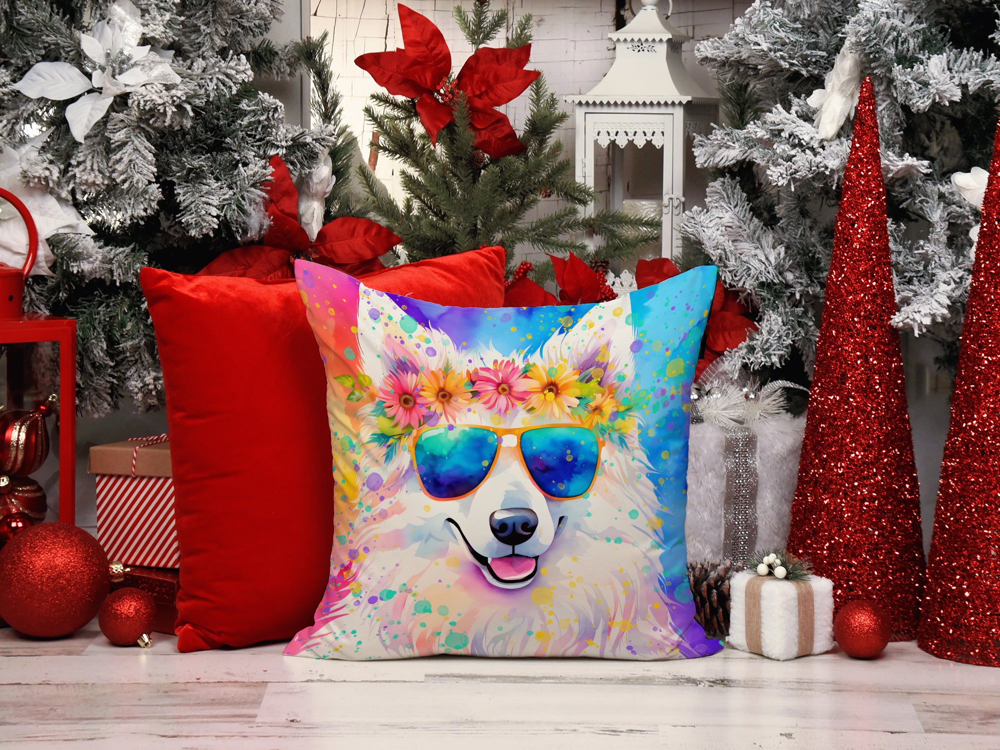 Buy this Samoyed Hippie Dawg Fabric Decorative Pillow