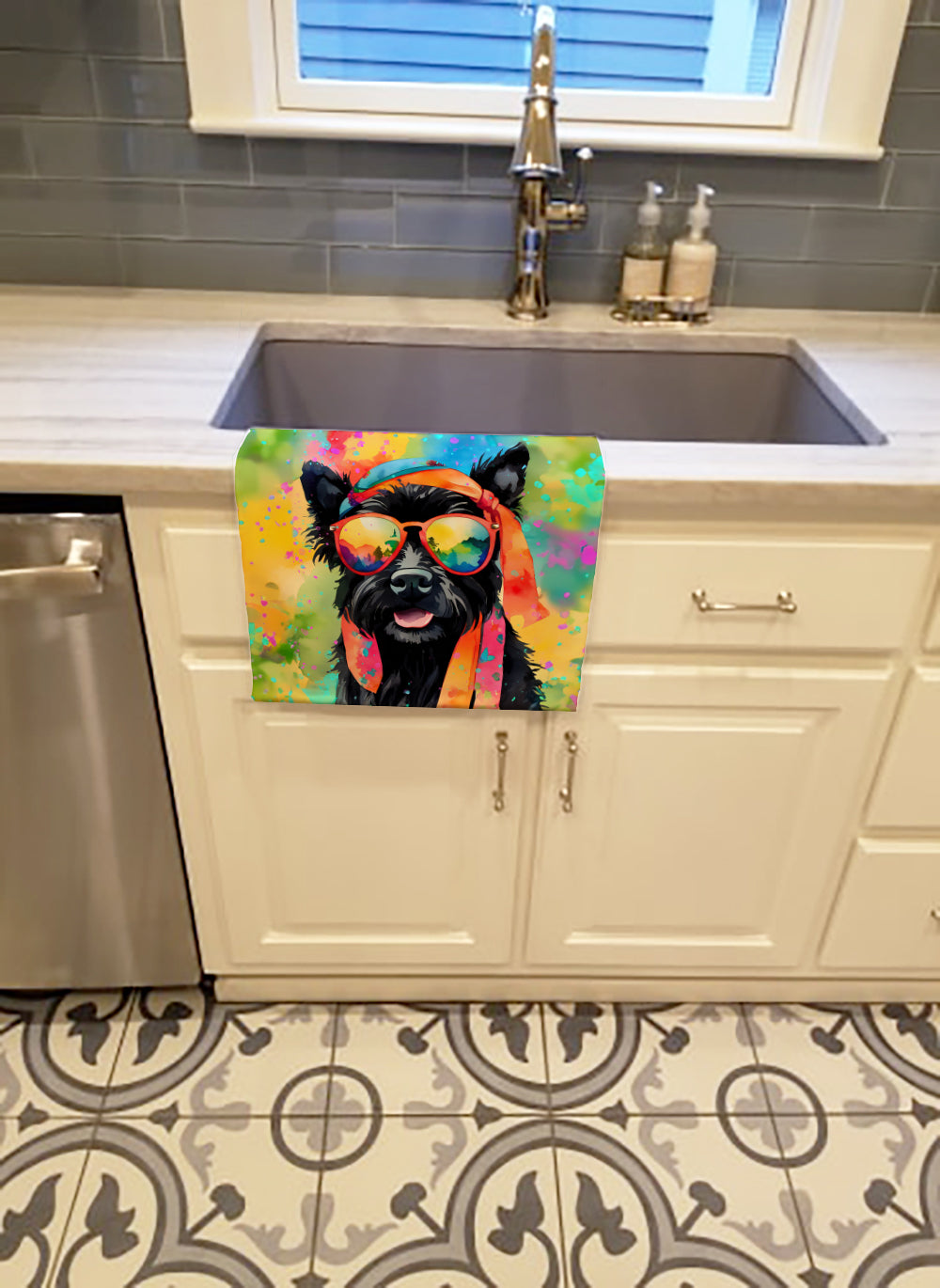 Scottish Terrier Hippie Dawg Kitchen Towel