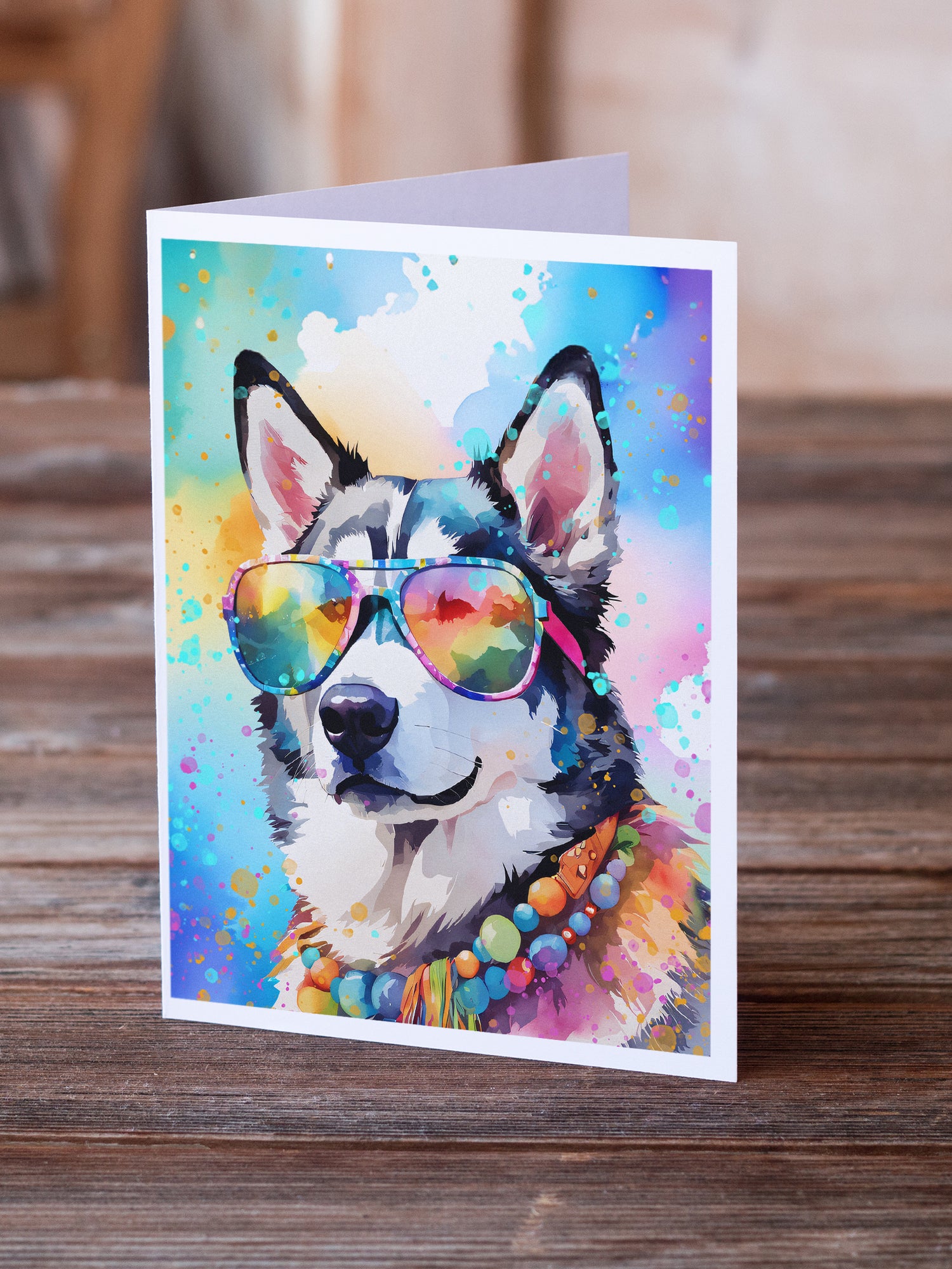 Buy this Siberian Husky Hippie Dawg Greeting Cards Pack of 8