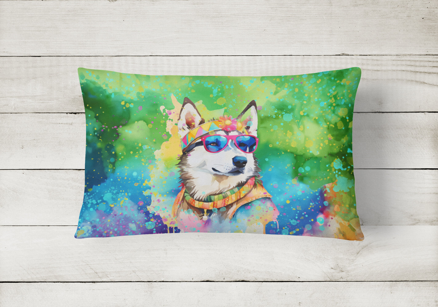Buy this Siberian Husky Hippie Dawg Fabric Decorative Pillow