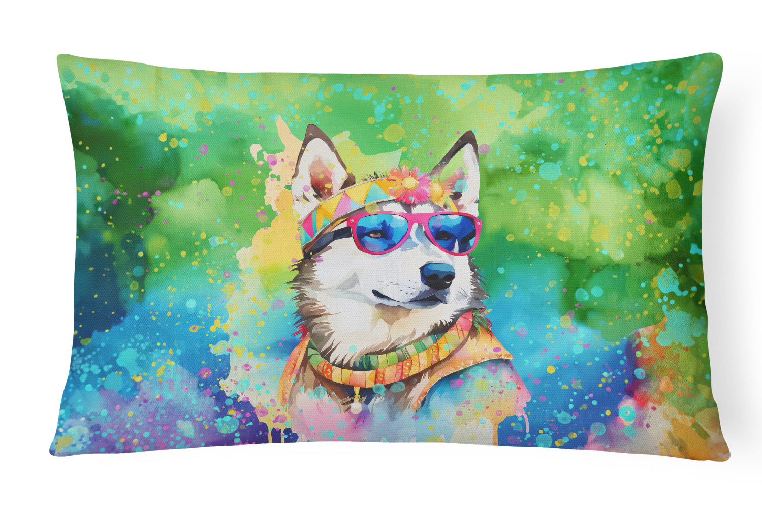 Buy this Siberian Husky Hippie Dawg Fabric Decorative Pillow