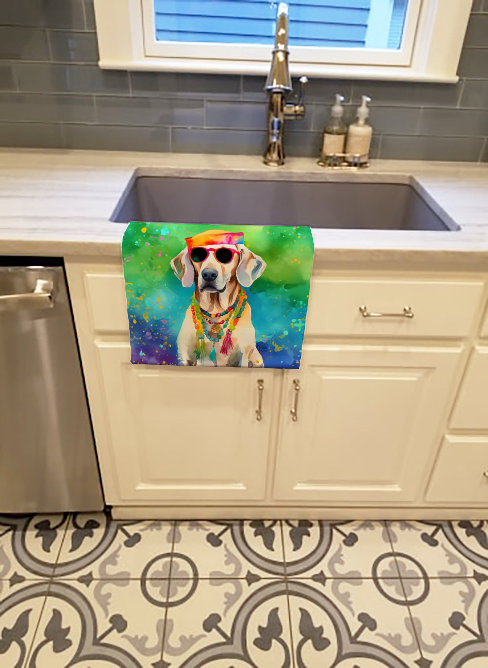 Weimaraner Hippie Dawg Kitchen Towel