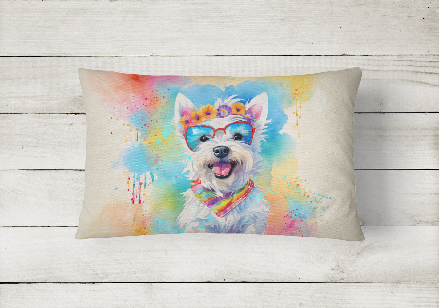 Westie Hippie Dawg Fabric Decorative Pillow