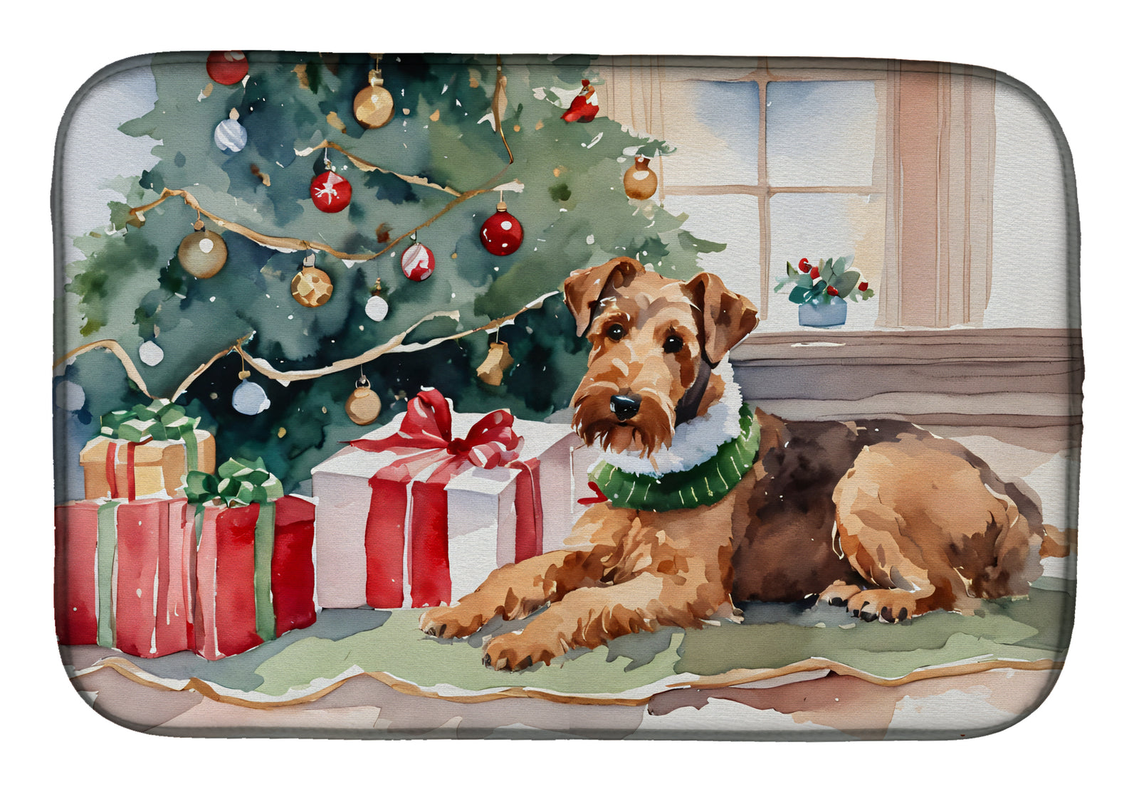 Buy this Airedale Terrier Cozy Christmas Dish Drying Mat