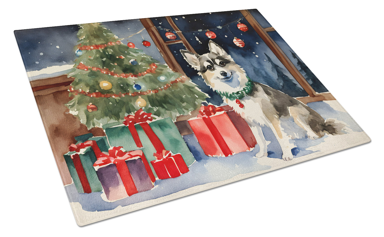 Buy this Alaskan Klee Kai Cozy Christmas Glass Cutting Board Large