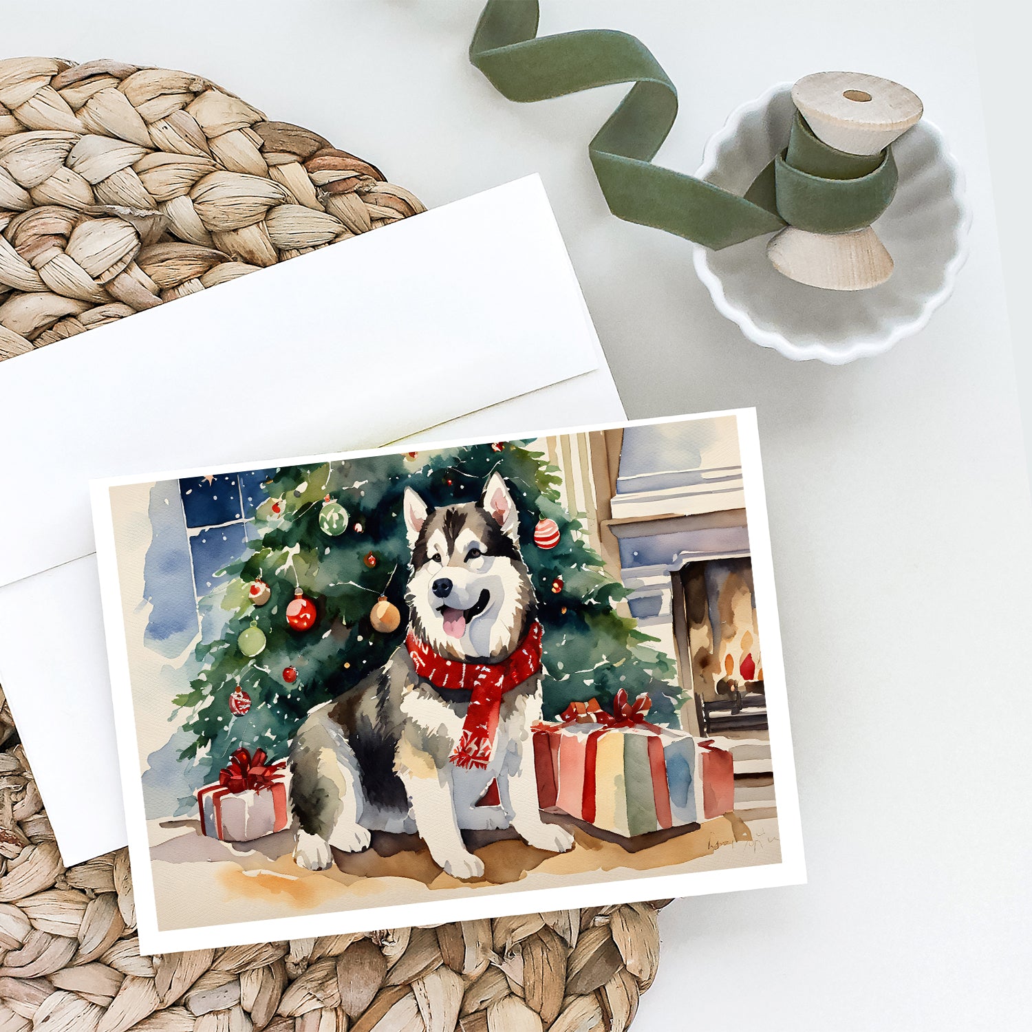 Buy this Alaskan Malamute Cozy Christmas Greeting Cards Pack of 8