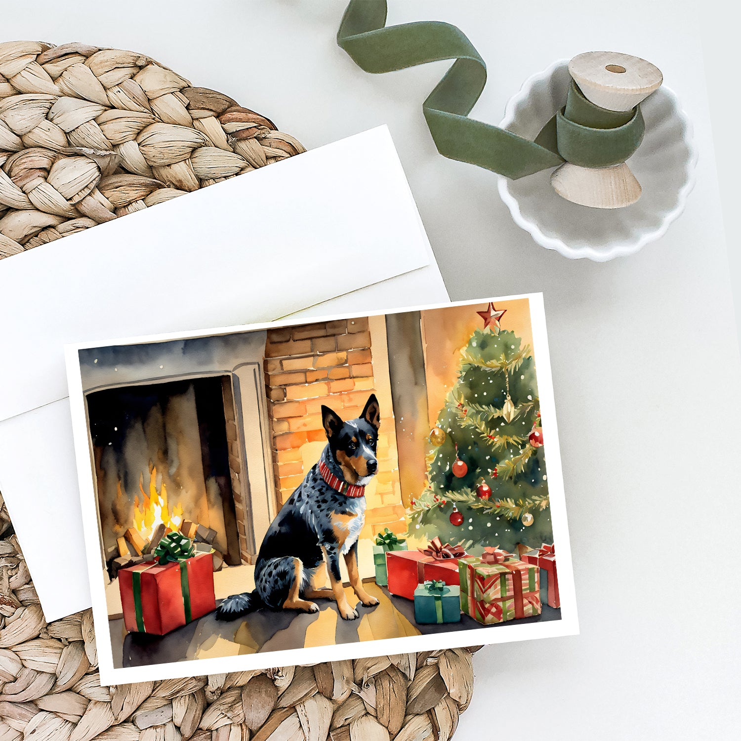 Buy this Australian Cattle Dog Cozy Christmas Greeting Cards Pack of 8