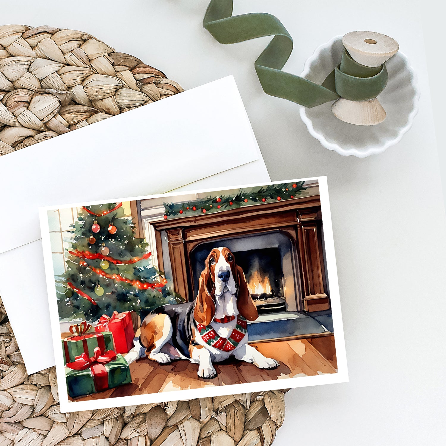 Buy this Basset Hound Cozy Christmas Greeting Cards Pack of 8