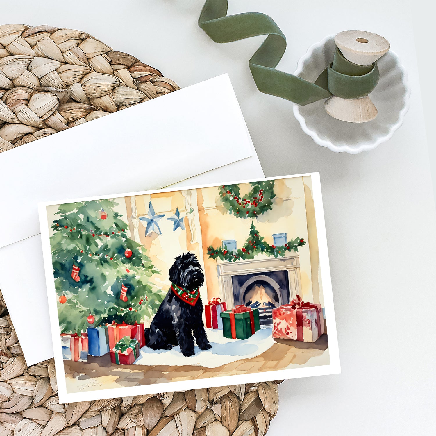 Black Russian Terrier Cozy Christmas Greeting Cards Pack of 8