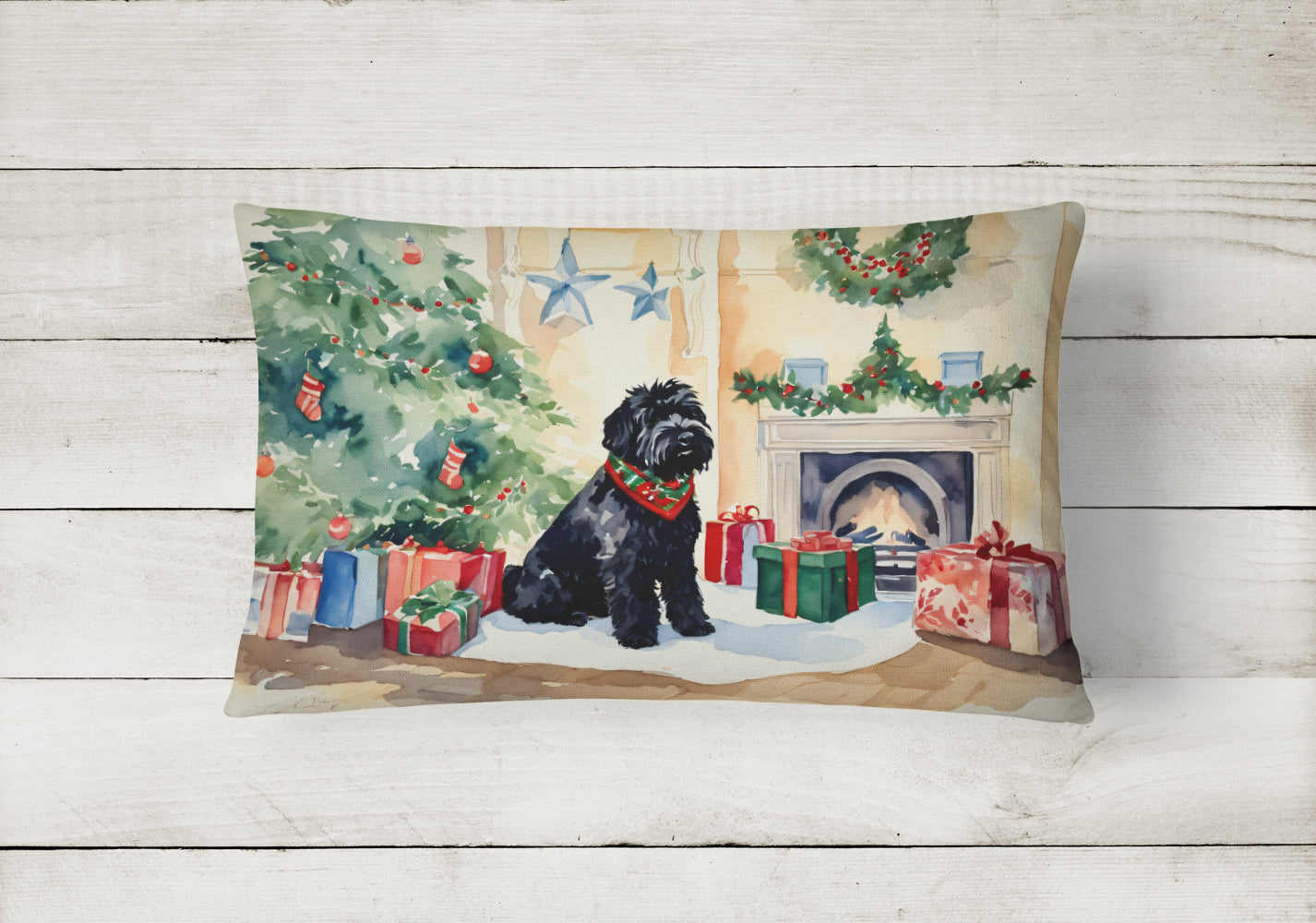 Black Russian Terrier Cozy Christmas Throw Pillow