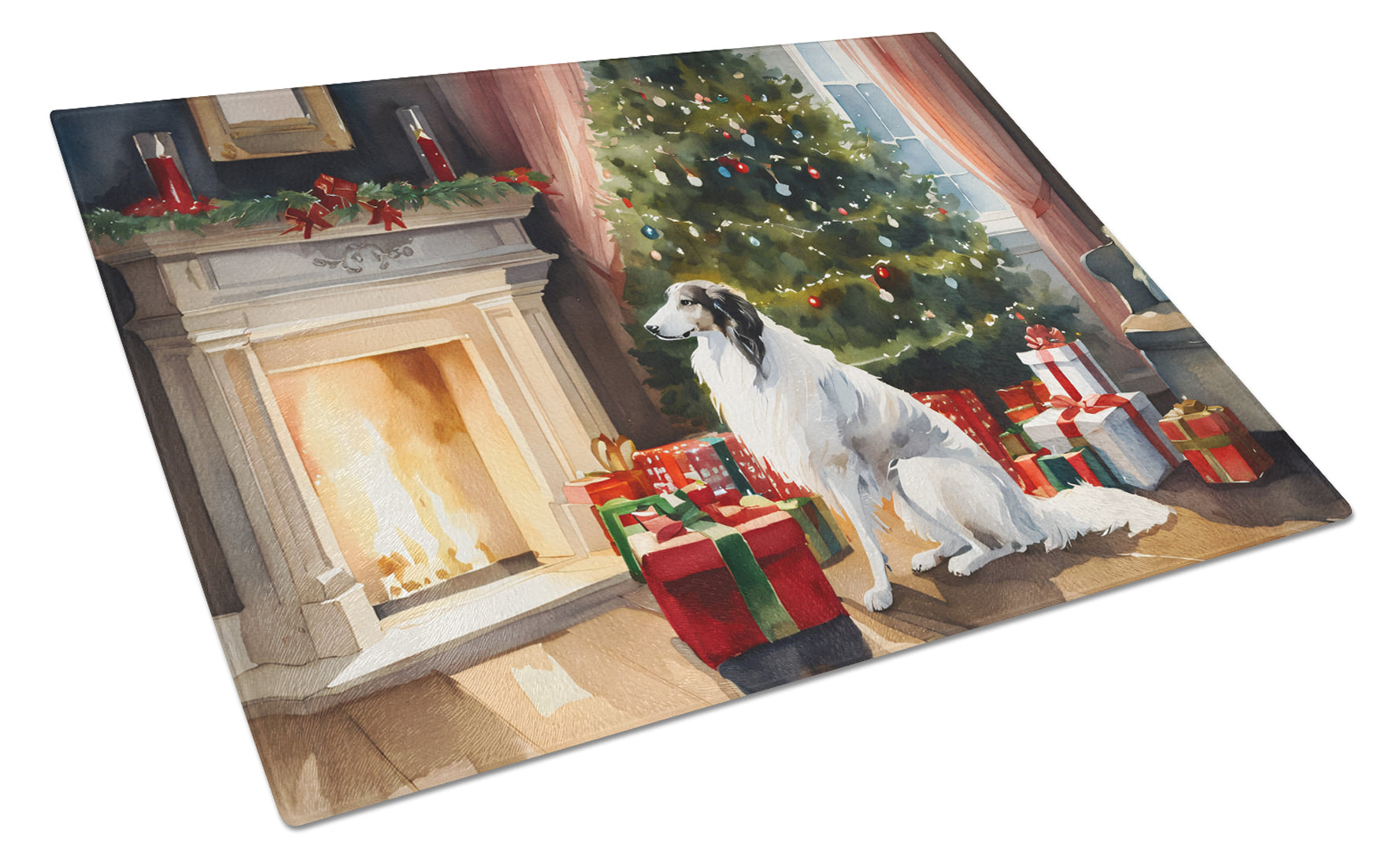 Buy this Borzoi Cozy Christmas Glass Cutting Board Large