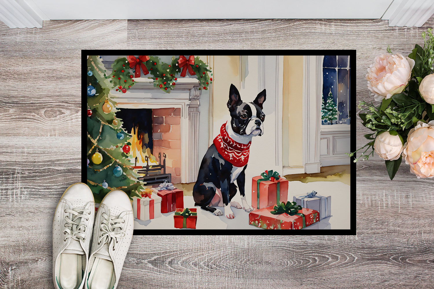 Boston Terrier Cozy Christmas Doormat
