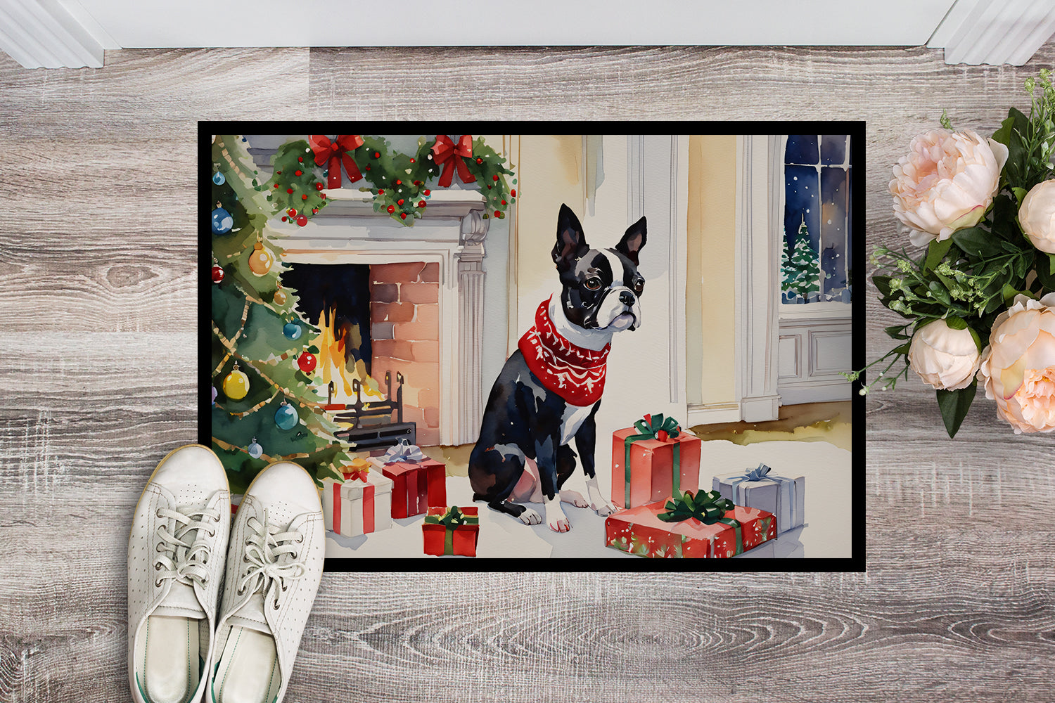 Buy this Boston Terrier Cozy Christmas Doormat