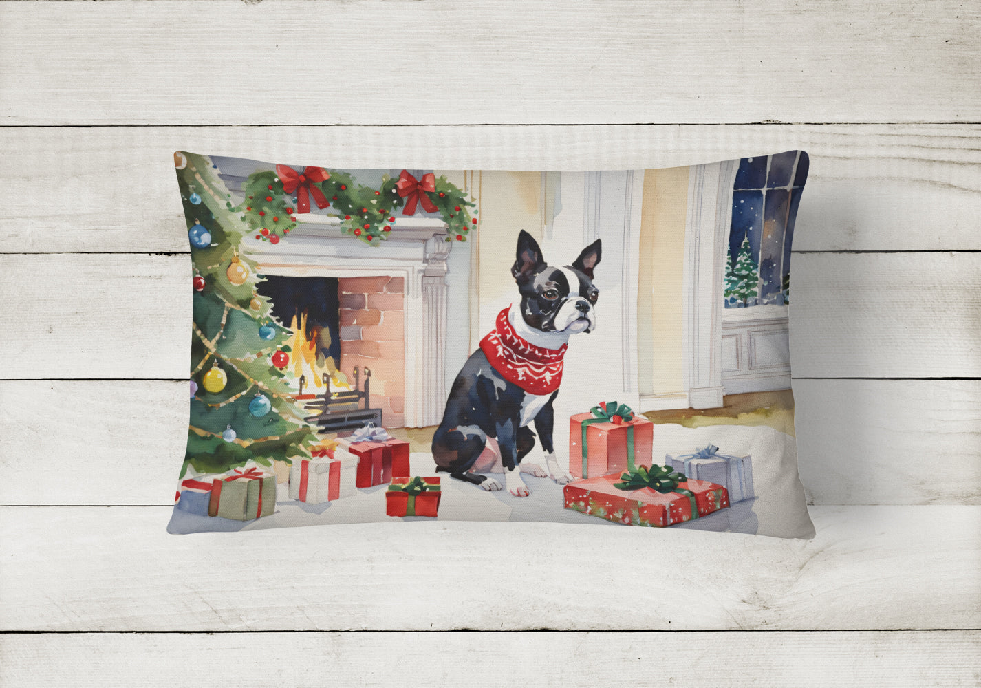 Buy this Boston Terrier Cozy Christmas Throw Pillow