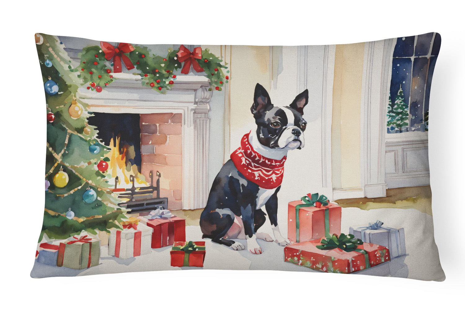 Buy this Boston Terrier Cozy Christmas Throw Pillow