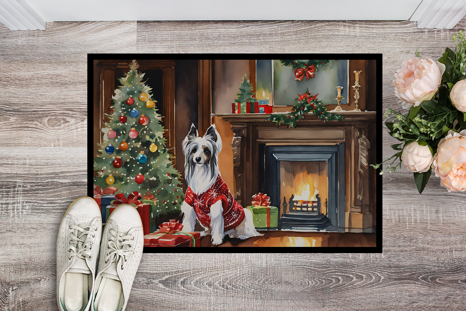Buy this Chinese Crested Cozy Christmas Doormat