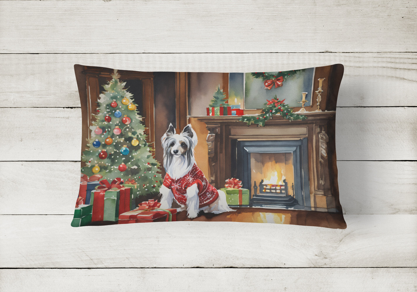 Buy this Chinese Crested Cozy Christmas Throw Pillow