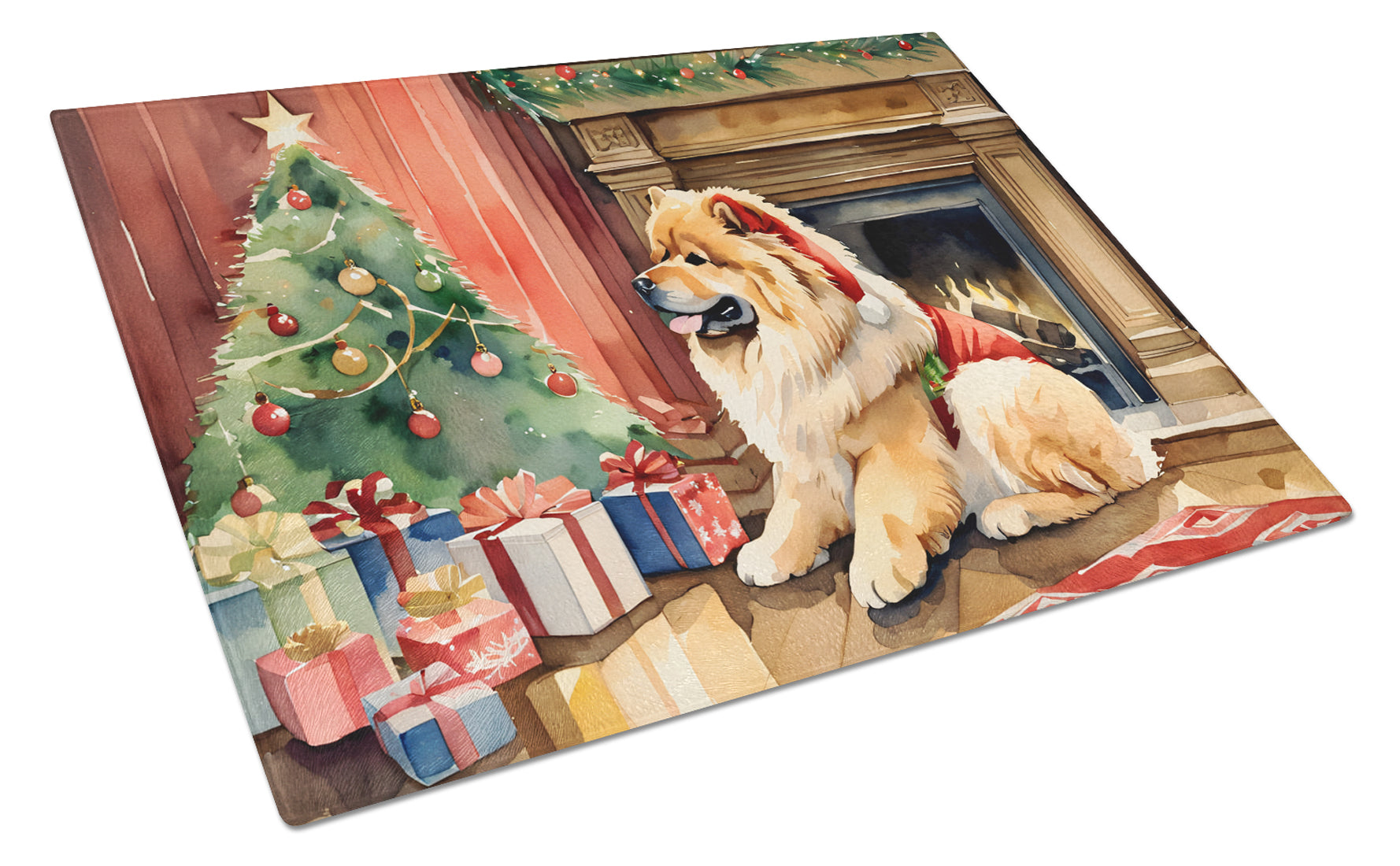 Buy this Chow Chow Cozy Christmas Glass Cutting Board Large
