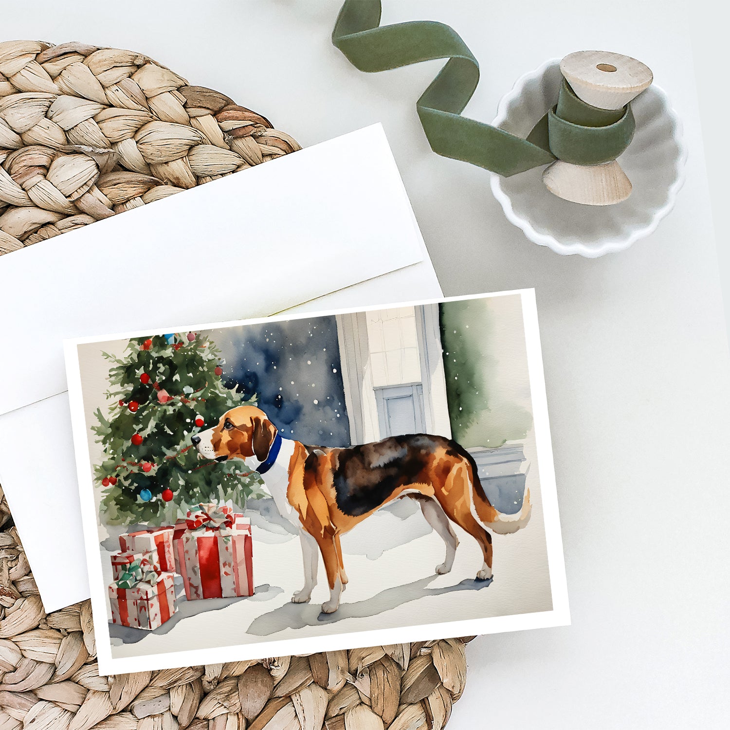 Buy this English Foxhound Cozy Christmas Greeting Cards Pack of 8