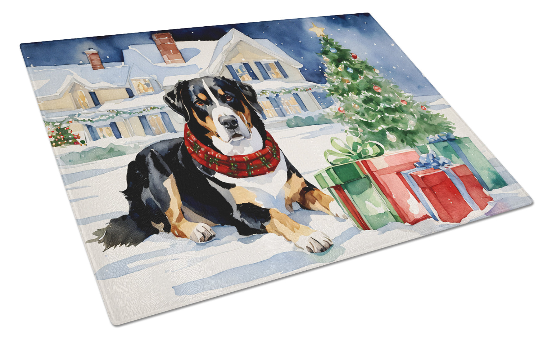 Buy this Entlebucher Mountain Dog Cozy Christmas Glass Cutting Board Large