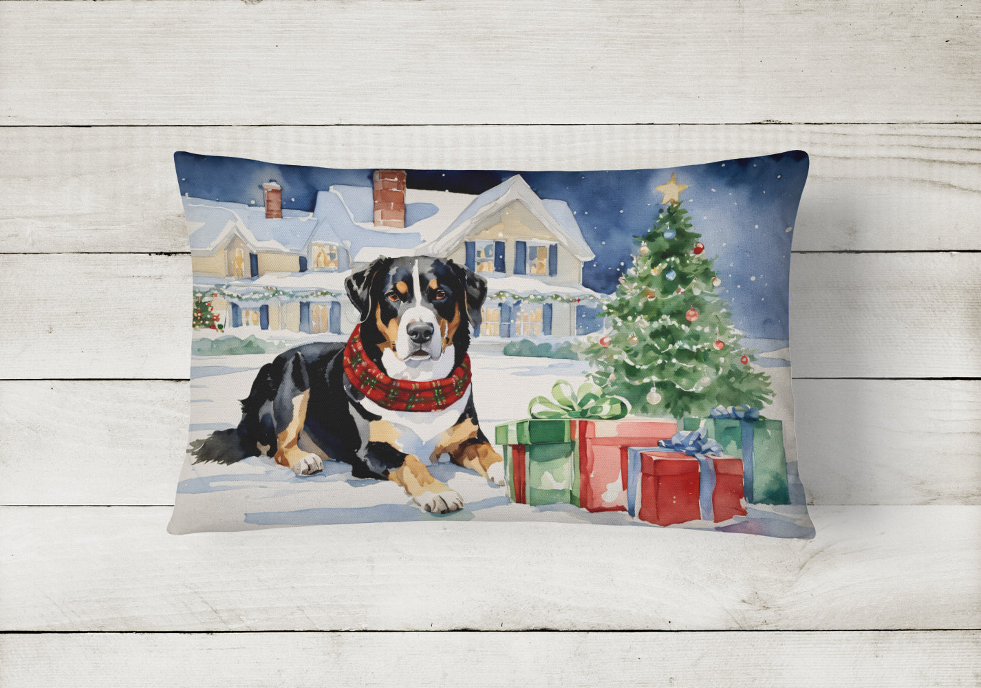 Buy this Entlebucher Mountain Dog Cozy Christmas Throw Pillow