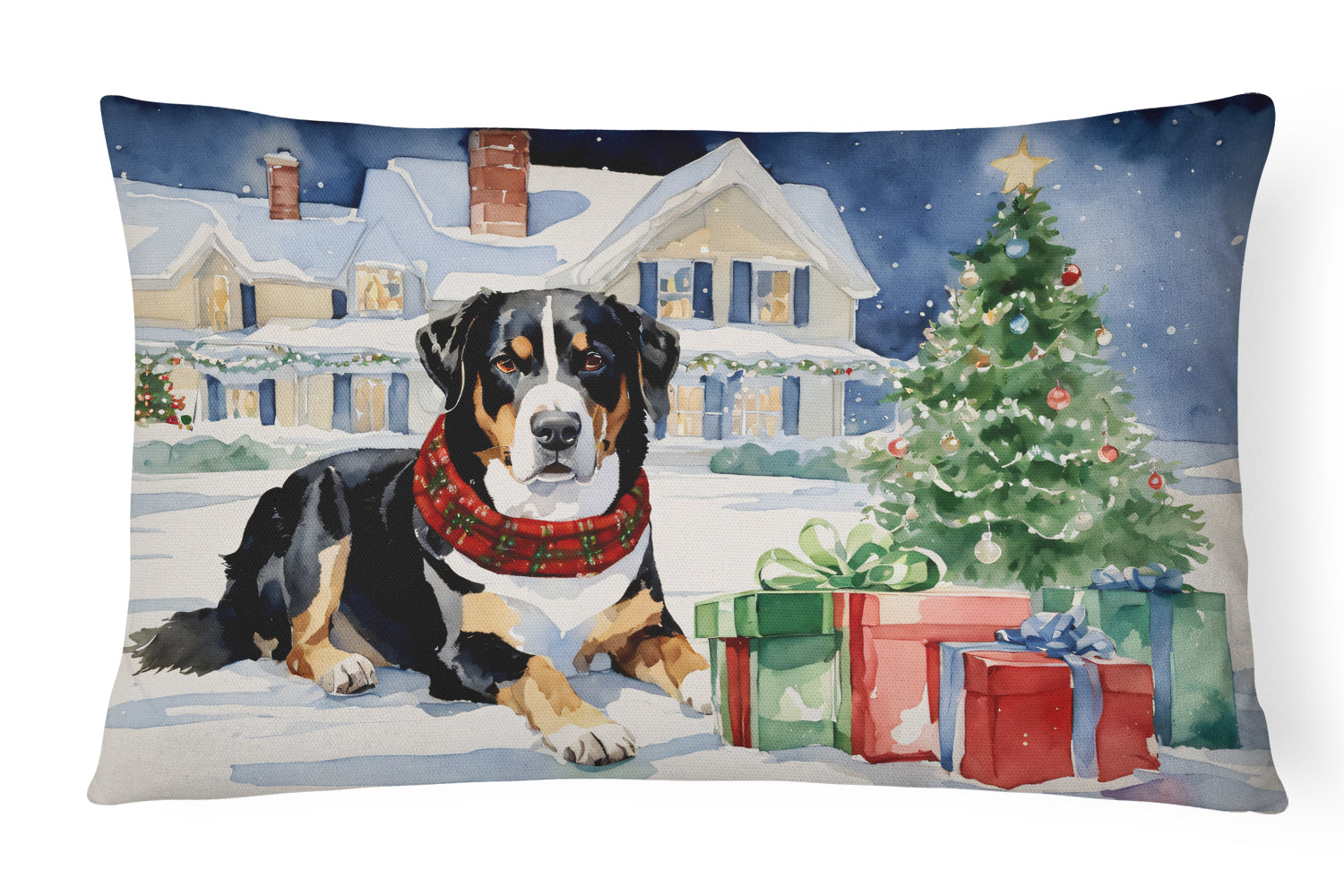 Buy this Entlebucher Mountain Dog Cozy Christmas Throw Pillow