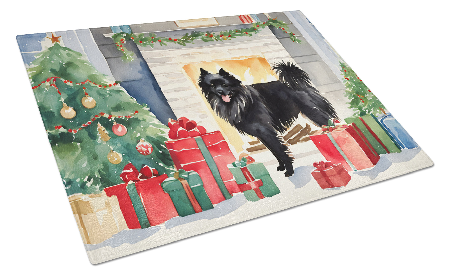 Buy this German Spitz Cozy Christmas Glass Cutting Board Large