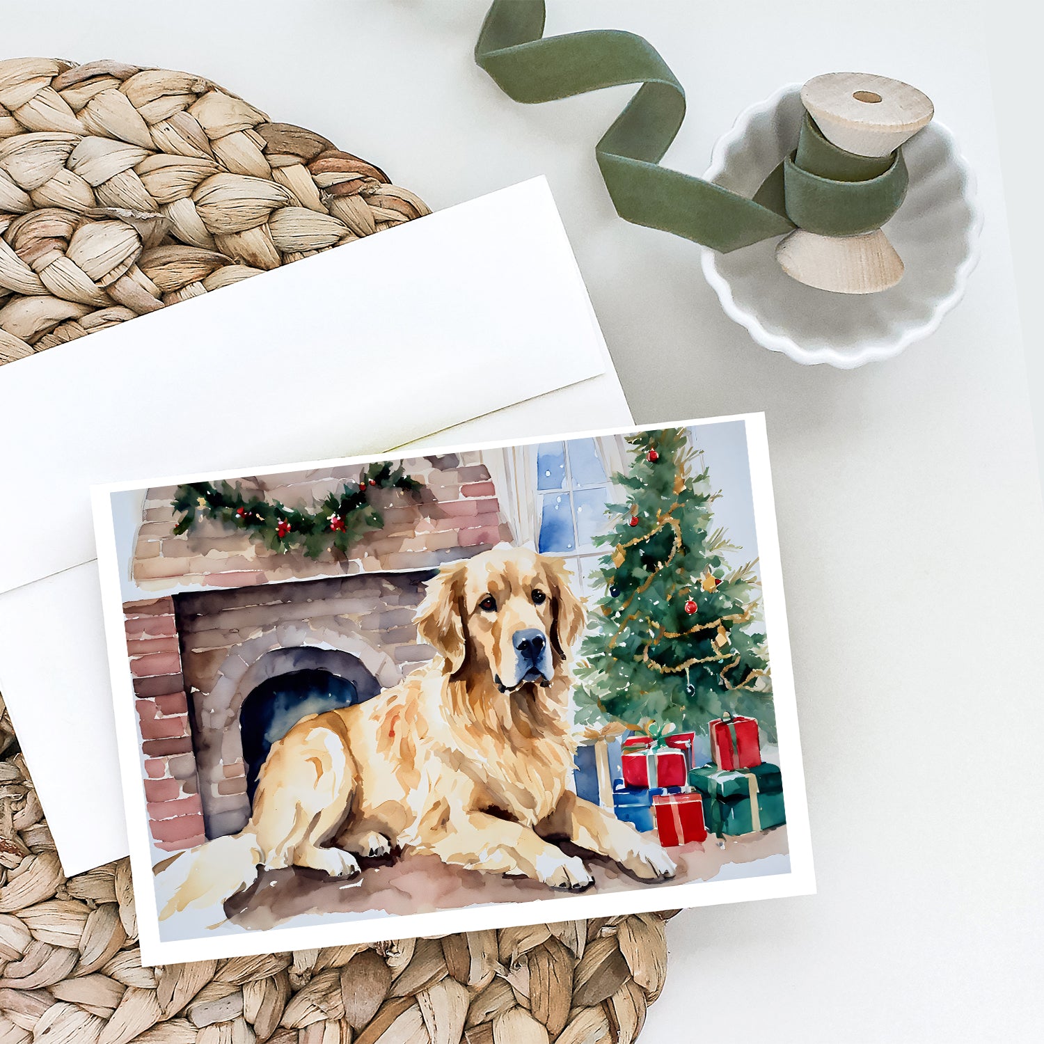 Buy this Golden Retriever Cozy Christmas Greeting Cards Pack of 8