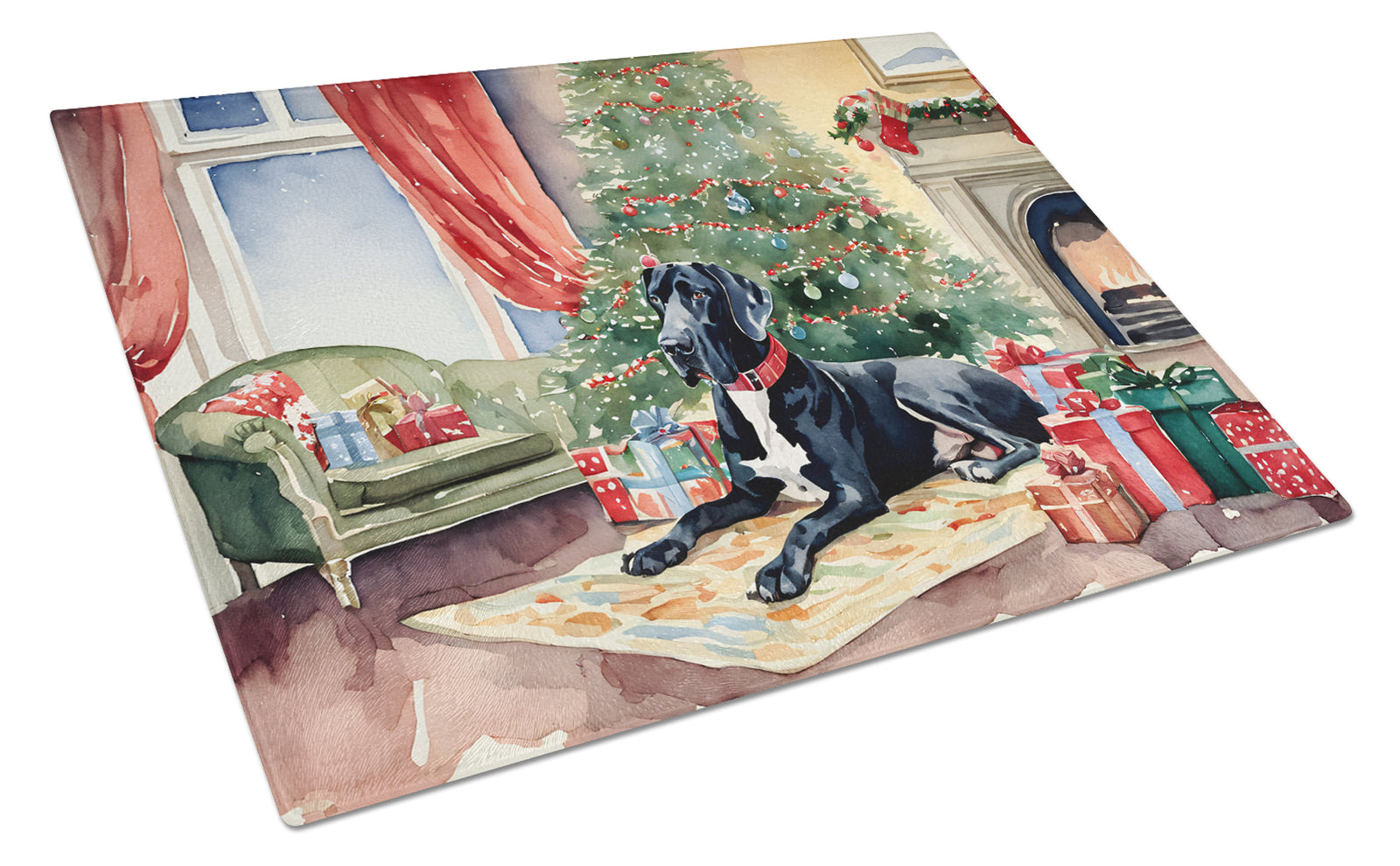 Buy this Great Dane Cozy Christmas Glass Cutting Board Large