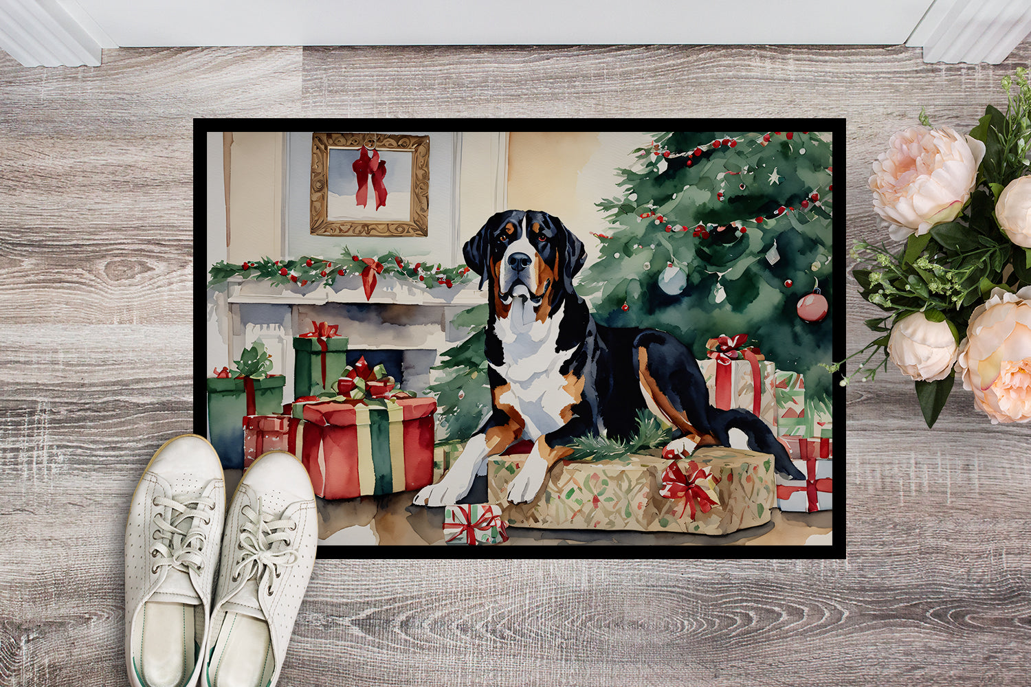 Buy this Greater Swiss Mountain Dog Cozy Christmas Doormat
