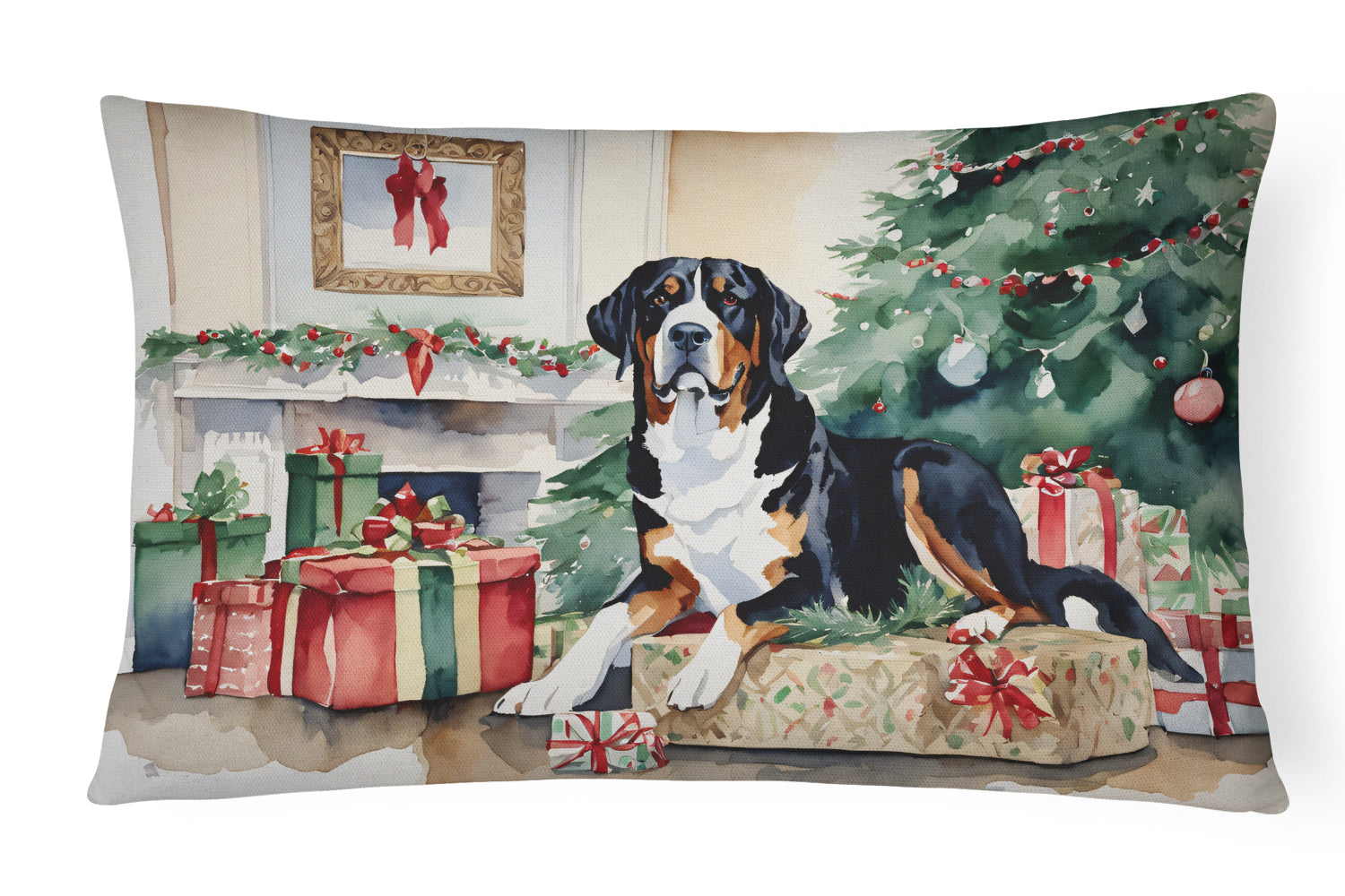 Buy this Greater Swiss Mountain Dog Cozy Christmas Throw Pillow