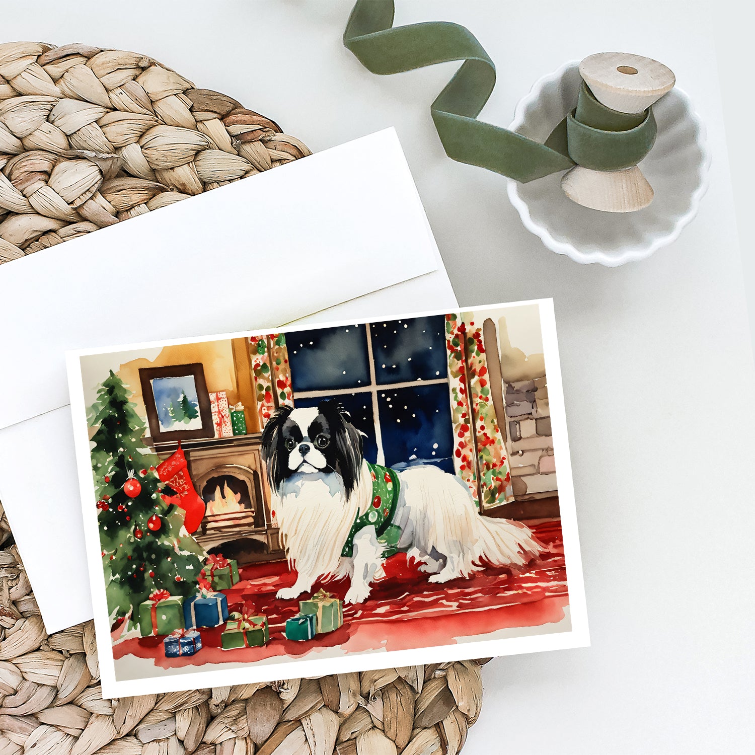Buy this Japanese Chin Cozy Christmas Greeting Cards Pack of 8