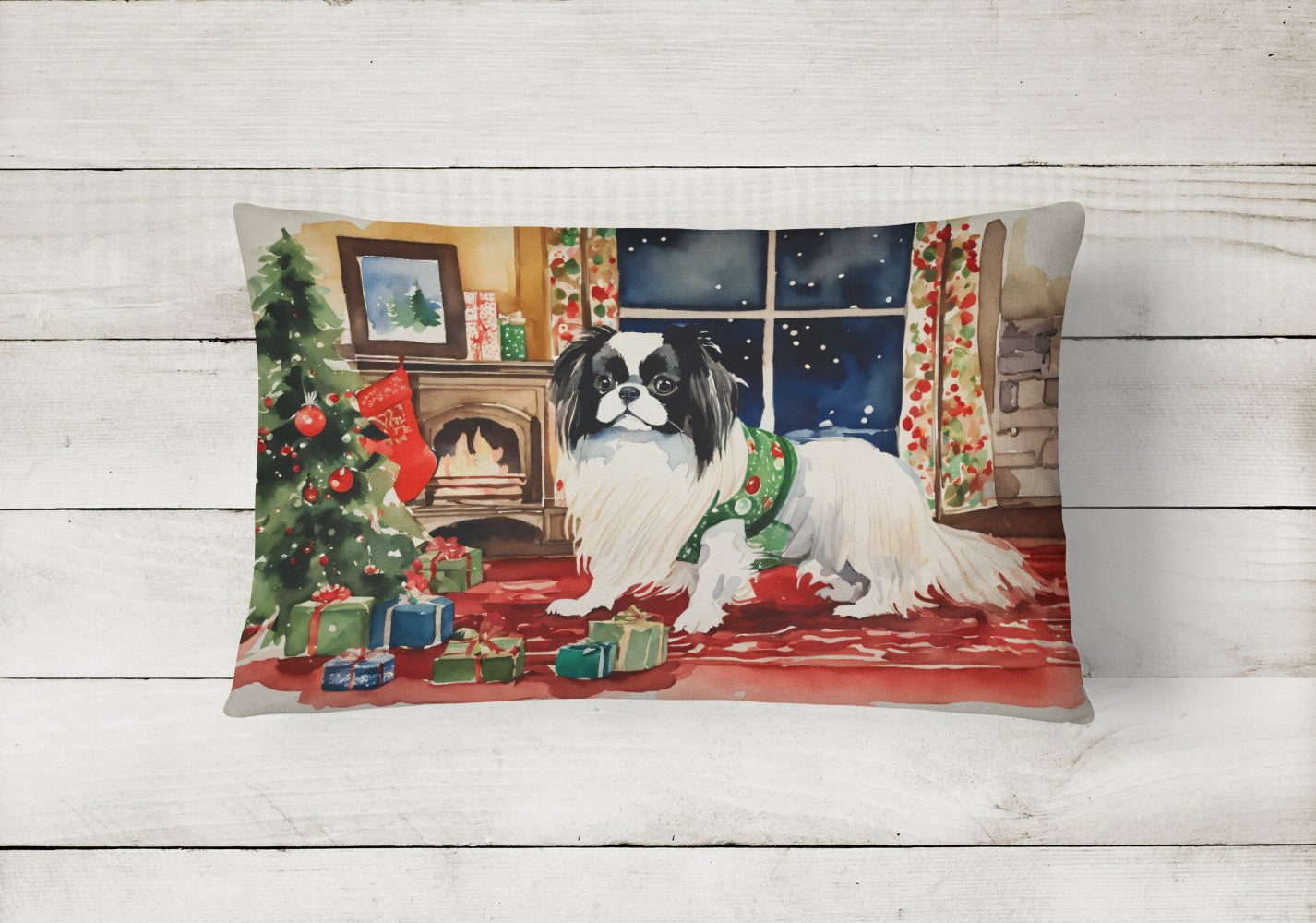 Buy this Japanese Chin Cozy Christmas Throw Pillow