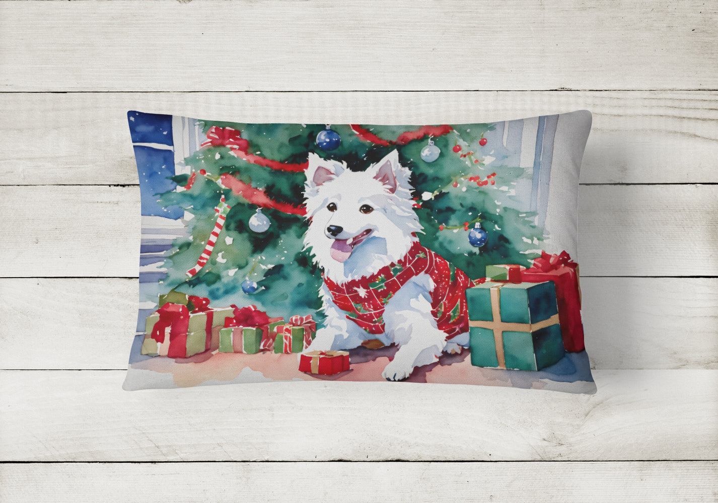 Japanese Spitz Cozy Christmas Throw Pillow