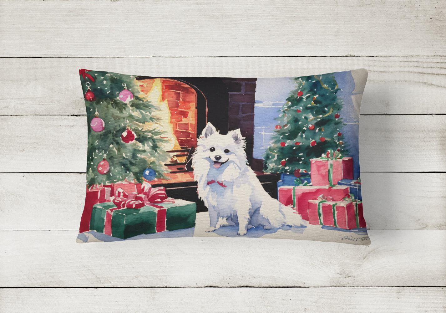 Japanese Spitz Cozy Christmas Throw Pillow