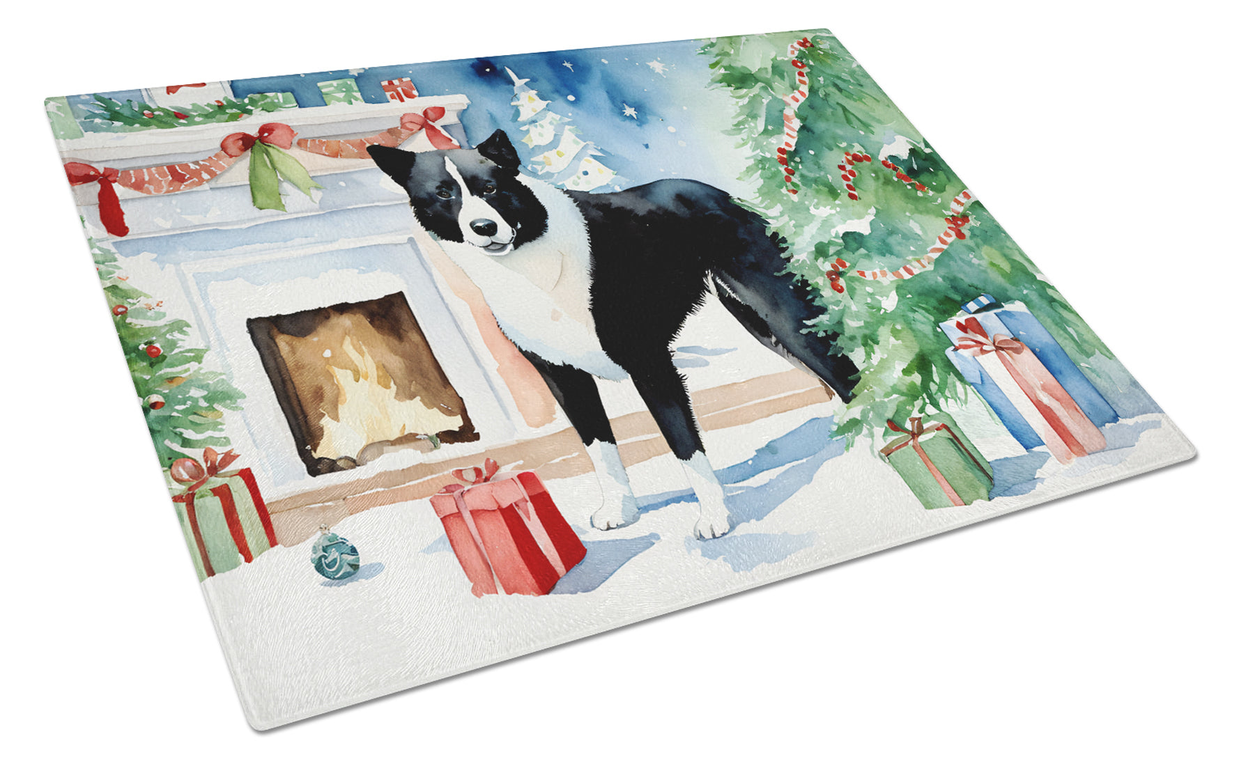 Buy this Karelian Bear Dog Cozy Christmas Glass Cutting Board Large