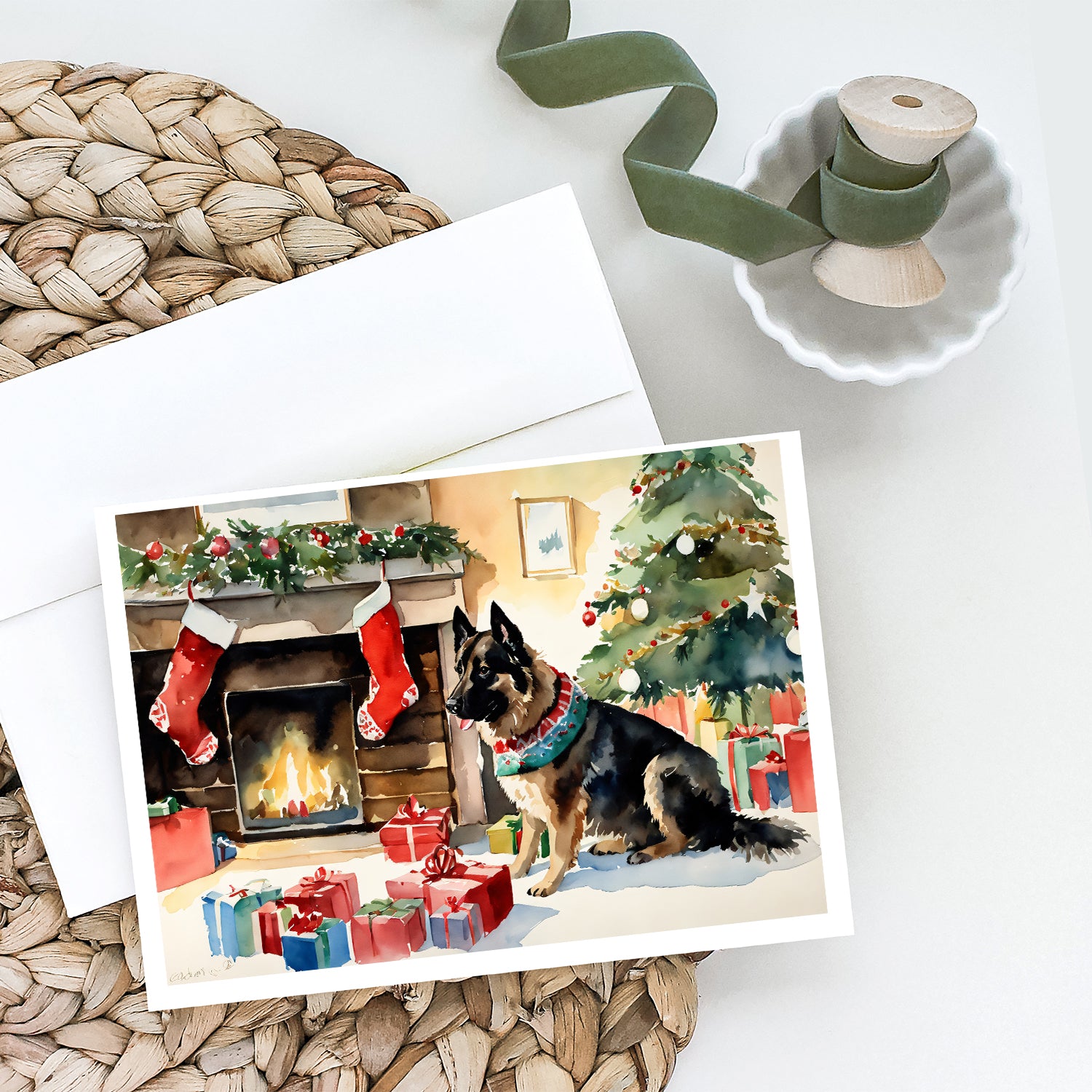 Norwegian Buhund Cozy Christmas Greeting Cards Pack of 8
