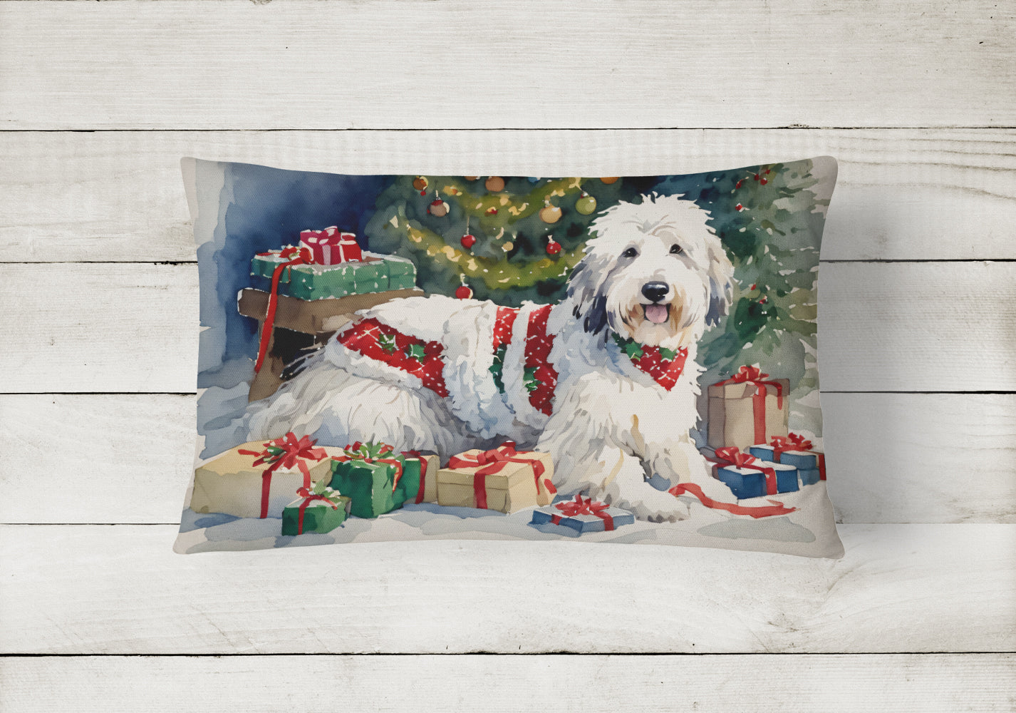 Buy this Old English Sheepdog Cozy Christmas Throw Pillow