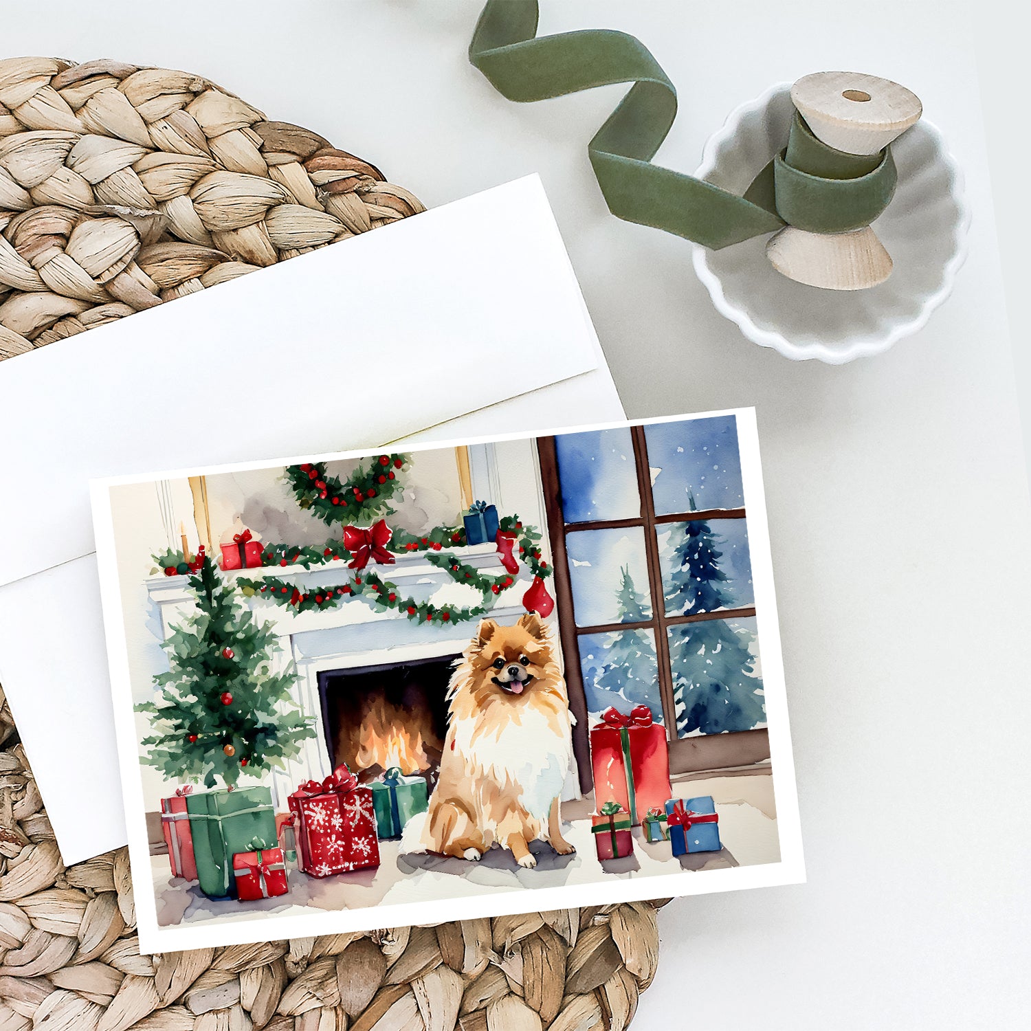 Buy this Pomeranian Cozy Christmas Greeting Cards Pack of 8