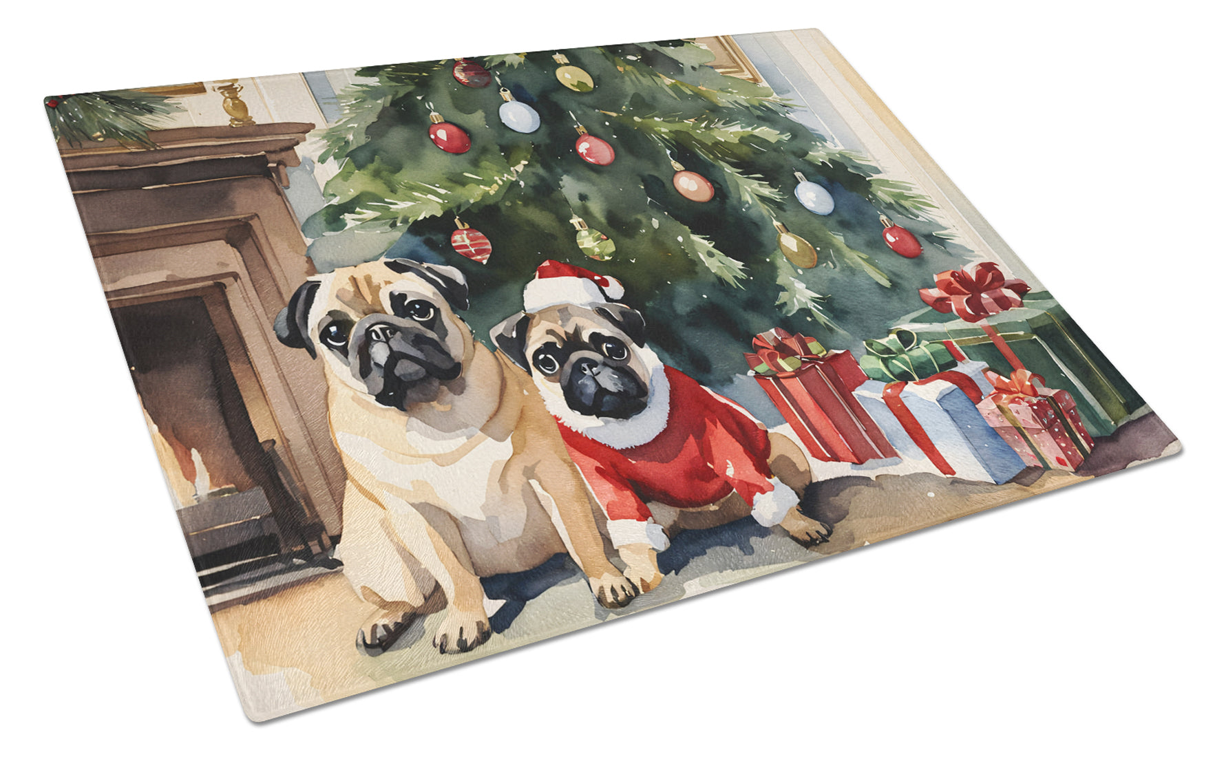 Buy this Pug Cozy Christmas Glass Cutting Board Large