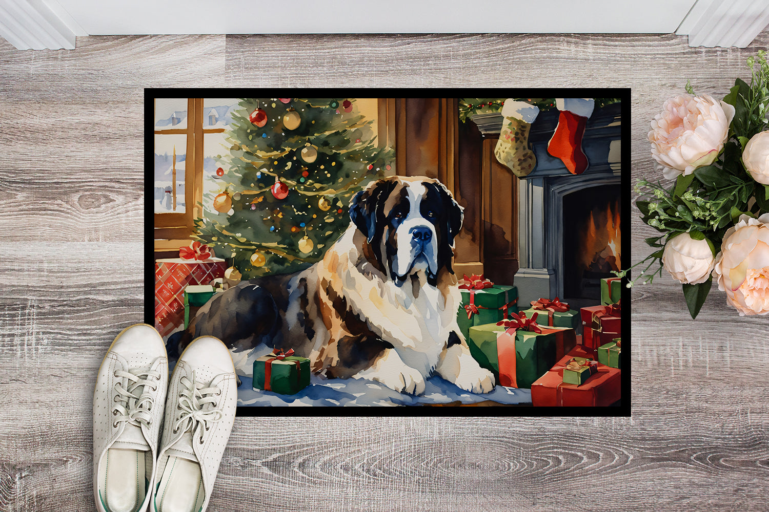 Buy this Saint Bernard Cozy Christmas Doormat