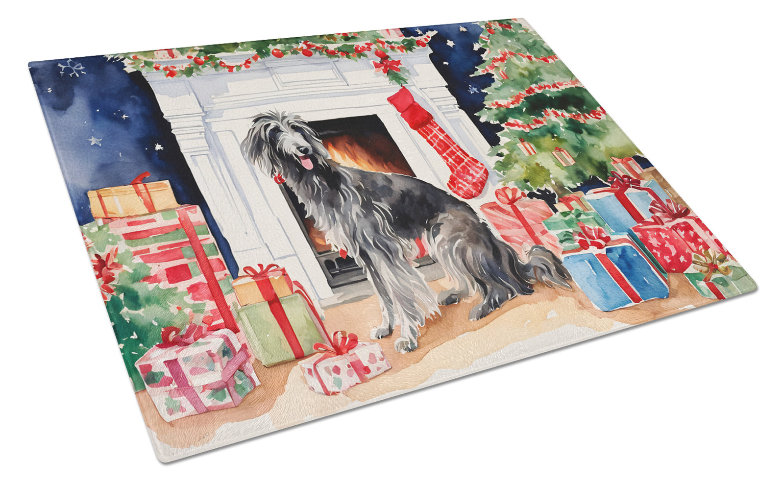 Buy this Scottish Deerhound Cozy Christmas Glass Cutting Board Large