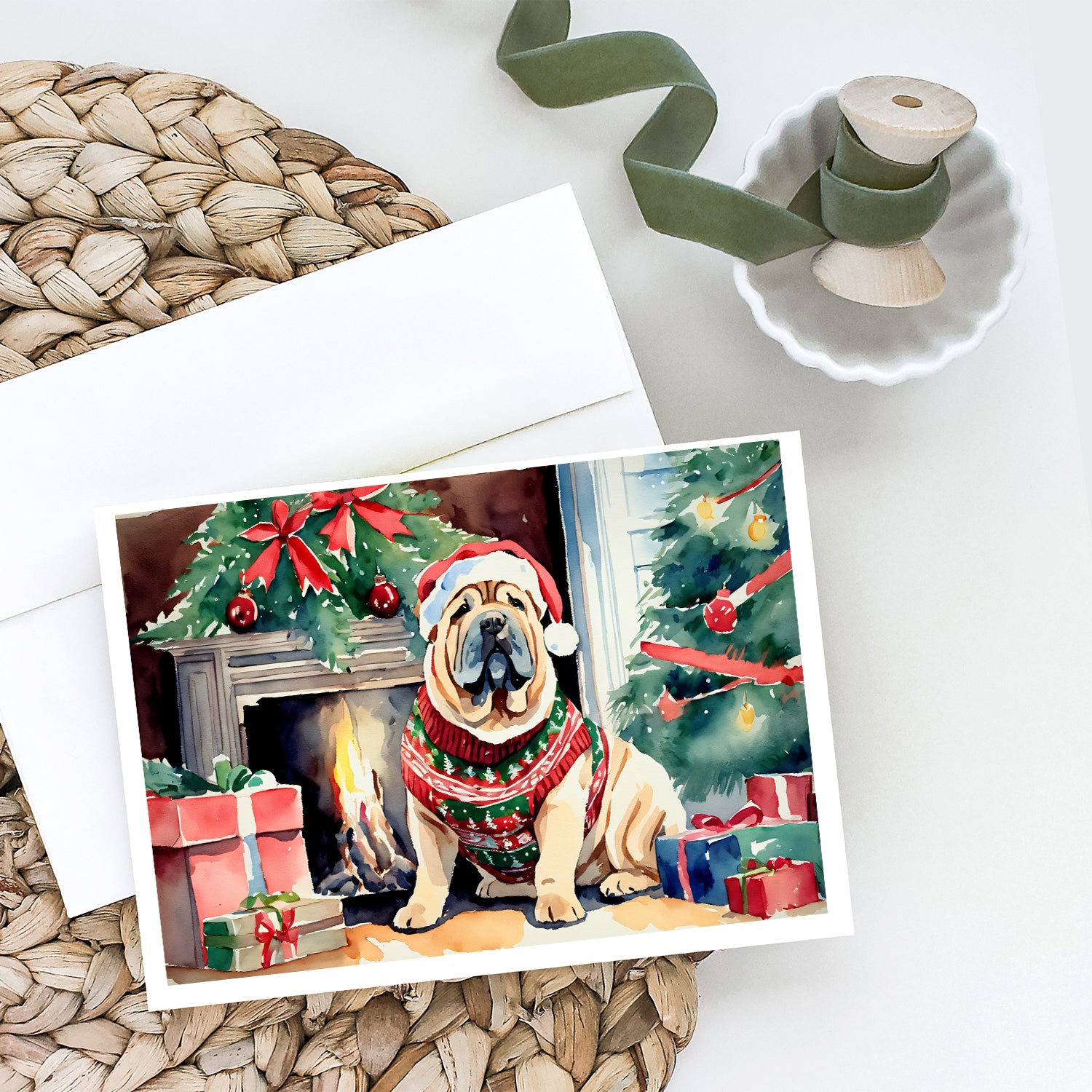 Buy this Shar Pei Cozy Christmas Greeting Cards Pack of 8