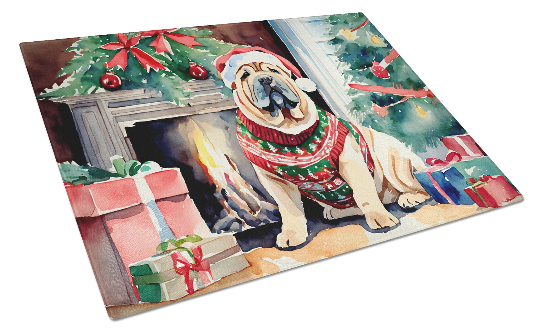Buy this Shar Pei Cozy Christmas Glass Cutting Board Large