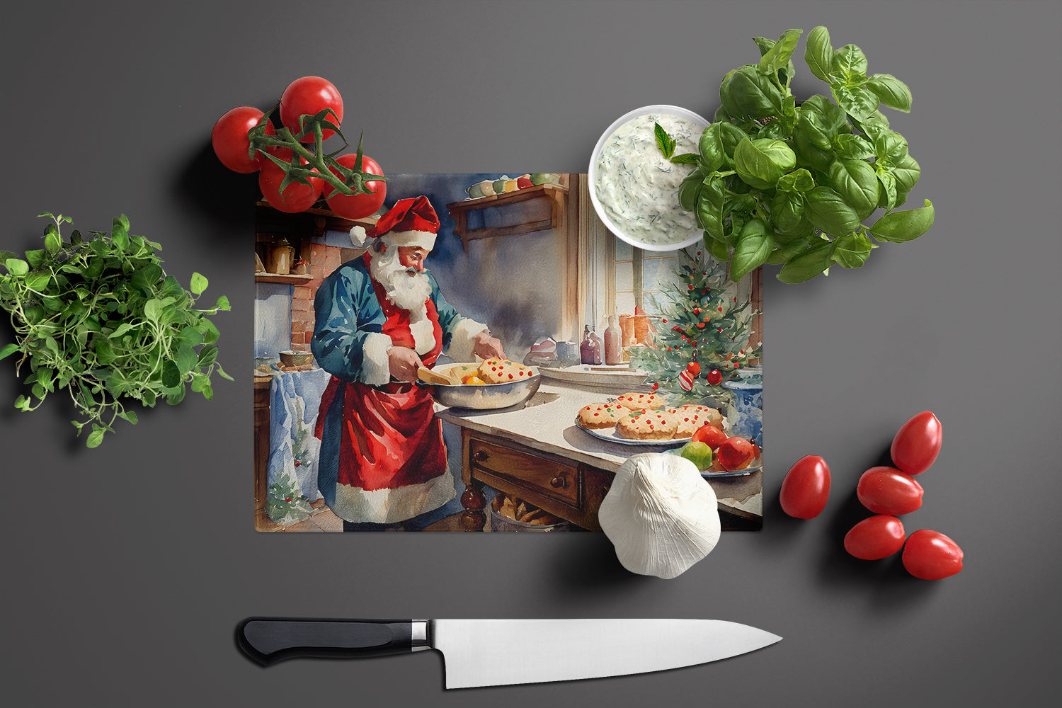 Cookies with Santa Claus Babbo Natale Glass Cutting Board Large