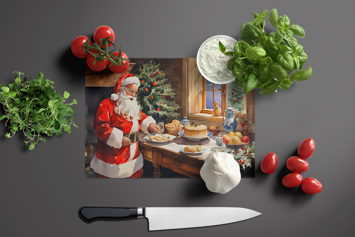 Cookies with Santa Claus Glass Cutting Board Large