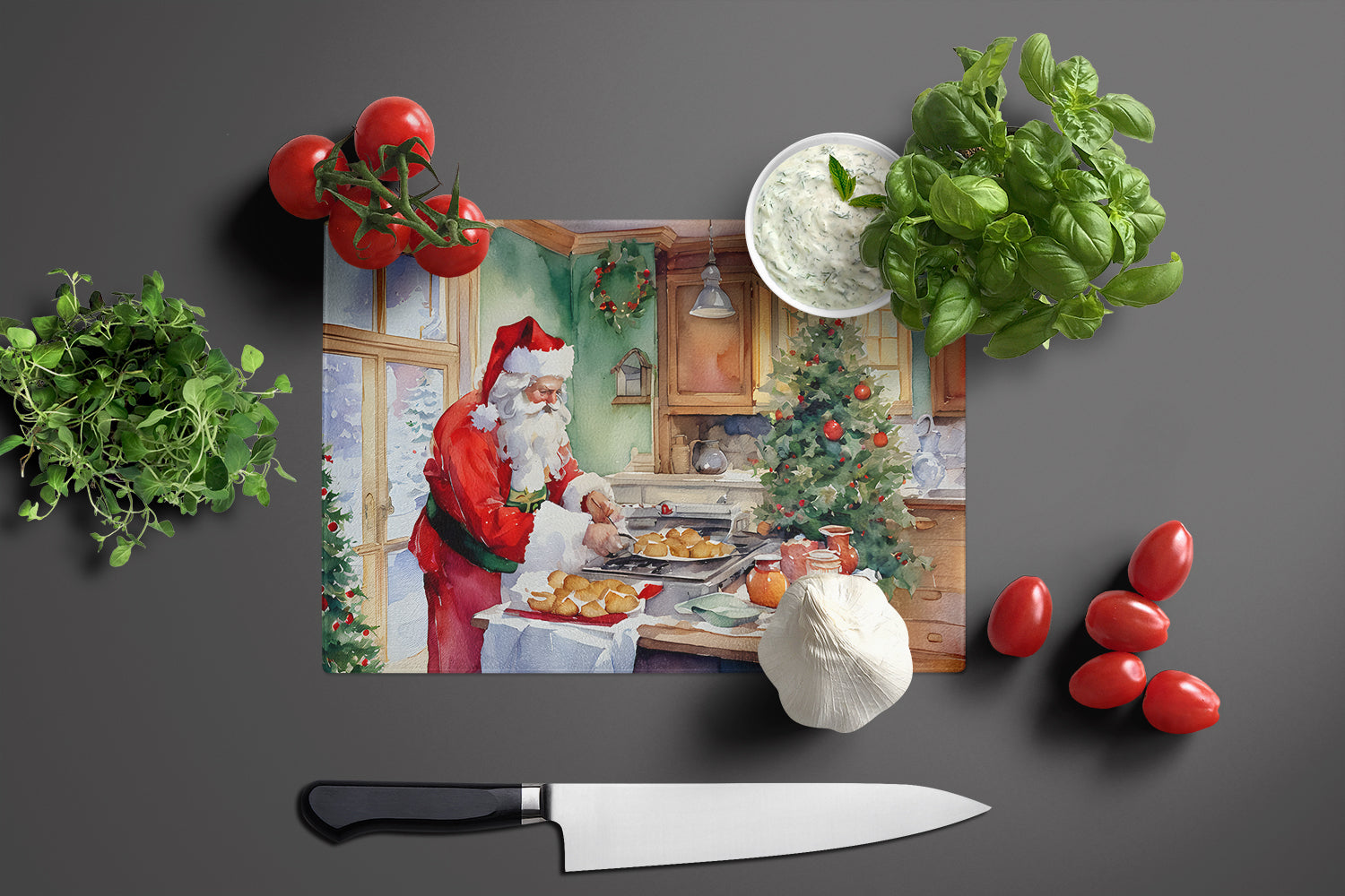 Cookies with Santa Claus Father Christmas Glass Cutting Board Large