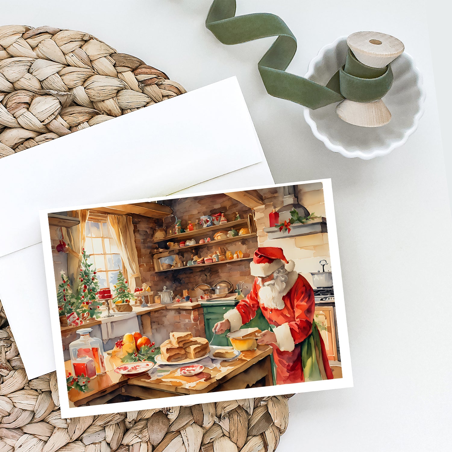 Cookies with Santa Claus Papa Noel Greeting Cards Pack of 8